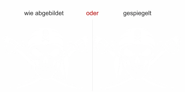 Aufkleber Totenkopf mit gekreuzten Schwertern - Ausrichtund und Farbauswahl