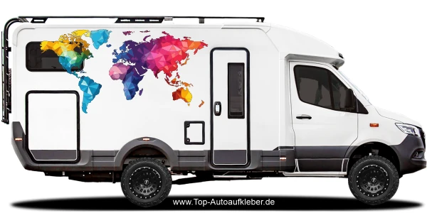 Aufkleber Weltkarte aus Polygonen | Set für beide Fahrzeugseiten