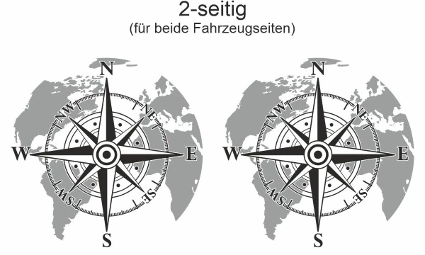 Weltkarten und Kompass als bunte Autofolie