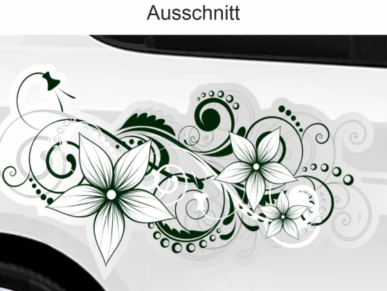 Autoaufkleber Blumenornamen - Ansicht Ausschnitt und Farbauswahl