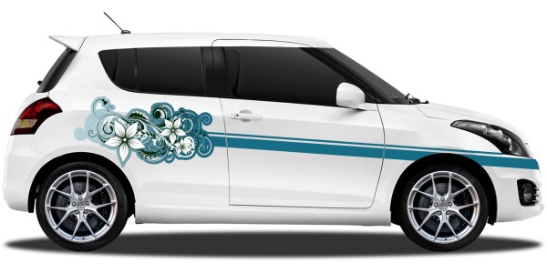 Autoaufkleber Blumenornament als Paar geliefert für die Fahrer- und Beifahrerseite