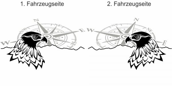 Preview: Auto Seitenaufkleber Adler mit Kompass | Set für beide Fahrzeugseiten Preview: Auto Seitenaufkleber Adler mit Kompass | Set für beide Fahrzeugseiten