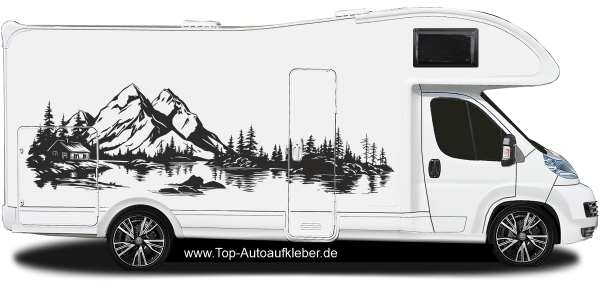 Autoaufkleber Bergsee mit Waldhütte