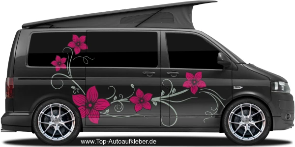 Autoaufkleber Blumenranke auf dunklem Campervan