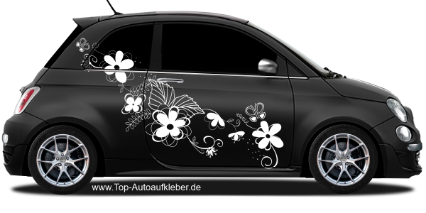 Preview: Autotattoo Blumenranke mit Schmetterlingen | Set für beide Fahrzeugseiten