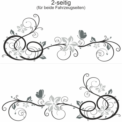 Preview: Autoaufkleber Buntes Rankenornament - Ansicht zweiseitig für beide Fahrzeugseiten