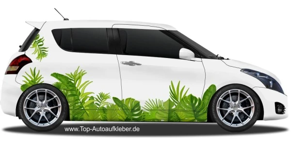 Autoaufkleber Dschungel Pflanzenset auf hellem Auto
