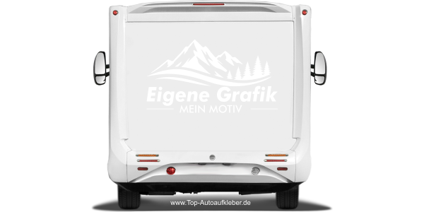 Preview: Autoaufkleber Eigenes Motiv einfarbig auf hellem Heck eines Reisemobils - Ansicht Farbauswahl