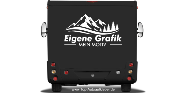 Preview: Autoaufkleber Eigenes Motiv einfarbig auf dunklem Heck eines Reisemobils - Ansicht Farbauswahl