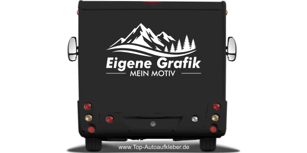 Autoaufkleber Eigenes Motiv einfarbig auf dunklem Heck eines Reisemobils - Ansicht Farbauswahl