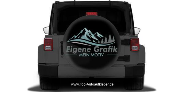 Preview: Autoaufkleber Eigenes Motiv mehrfarbig auf dunkler Ersatzradabdeckung