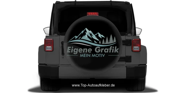 Autoaufkleber Eigenes Motiv mehrfarbig auf dunkler Ersatzradabdeckung
