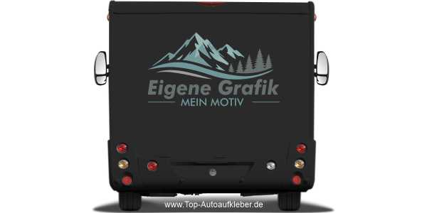 Preview: Autoaufkleber Eigenes Motiv mehrfarbig auf dunklem Heck eines Kastenwagens