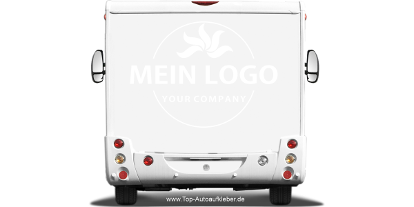 Autoaufkleber Einfarbiges Firmenlogo auf hellem Heck eines Reisemobils - Ansicht Farbauswahl