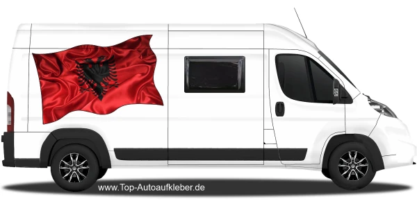 Autoaufkleber Fahne von Albanien auf Fahrzeugseite von Wohnmobil oder Kastenwagen