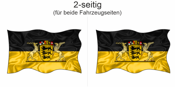 Preview: Autoaufkleber Fahne von Baden-Württemberg | Set für beide Fahrzeugseiten Preview: Autoaufkleber Fahne von Baden-Württemberg - Ansicht zweiseitig für beide Fahrzeugseiten