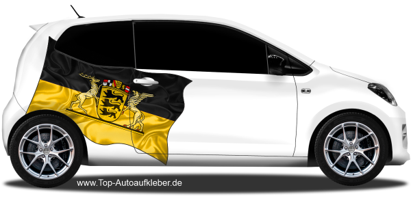 Preview: Autoaufkleber Fahne von Baden-Württemberg | Set für beide Fahrzeugseiten Preview: Autoaufkleber Fahne von Baden-Württemberg auf Fahrzeugseite von Kleinwagen