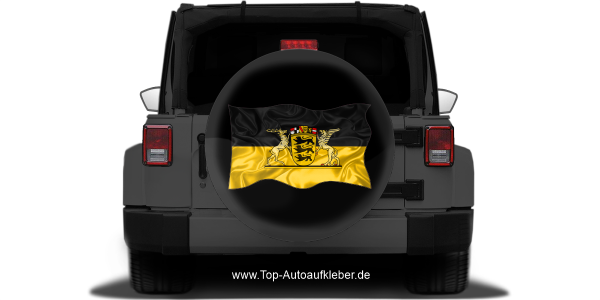 Preview: Autoaufkleber Fahne von Baden-Württemberg | Set für beide Fahrzeugseiten Preview: Autoaufkleber Fahne von Baden-Württemberg auf Reserveradabdeckung