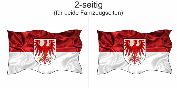 Preview: Autoaufkleber Fahne von Brandenburg | Set für beide Fahrzeugseiten Preview: Autoaufkleber Fahne von Brandenburg - Ansicht zweiseitig für beide Fahrzeugseiten