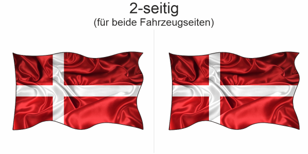 Preview: Autoaufkleber Fahne von Dänemark - Ansicht zweiseitig für beide Fahrzeugseiten