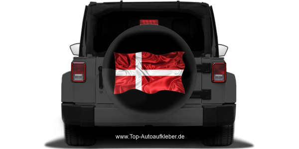 Preview: Autoaufkleber Fahne von Dänemark auf Fahrzeugseite von Kleinwagen auf Reserveradabdeckung