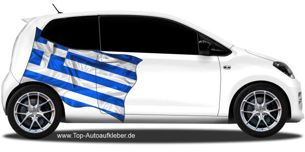 Autoaufkleber Fahne von Griechenland  auf Fahrzeugseite von Kleinwagen