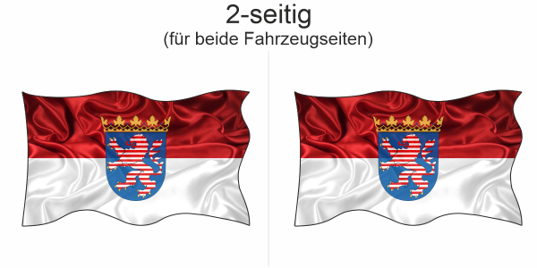 Preview: Autoaufkleber Fahne von Hessen | Set für beide Fahrzeugseiten Preview: Autoaufkleber Fahne von Hessen - Ansicht zweiseitig für beide Fahrzeugseiten