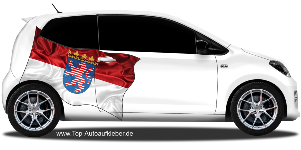 Preview: Autoaufkleber Fahne von Hessen | Set für beide Fahrzeugseiten Preview: Autoaufkleber Fahne von Hessen auf Fahrzeugseite von Kleinwagen