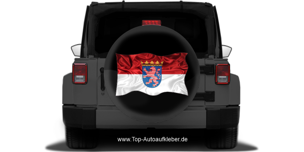 Preview: Autoaufkleber Fahne von Hessen | Set für beide Fahrzeugseiten Preview: Autoaufkleber Fahne von Hessen auf Reserveradabdeckung