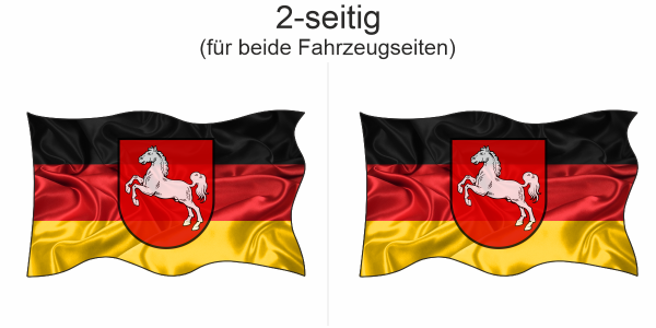 Preview: Autoaufkleber Fahne von Niedersachsen | Set für beide Fahrzeugseiten Preview: Autoaufkleber Fahne von Niedersachsen | Set für beide Fahrzeugseiten