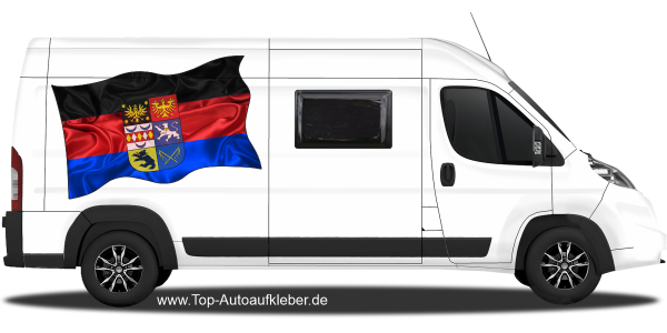 Autoaufkleber Fahne von Ostfriesland auf Fahrzeugseite von Wohnmobil oder Kastenwagen