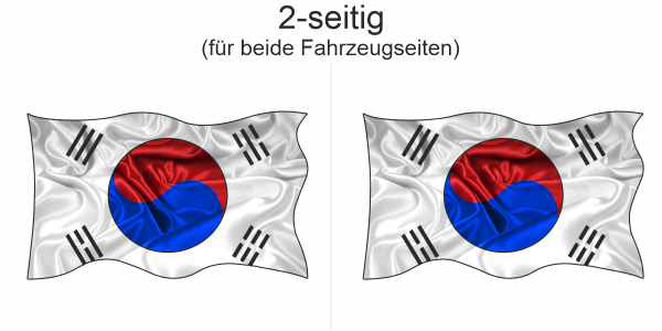 Preview: Autoaufkleber Fahne von Südkorea | Set für beide Fahrzeugseiten Preview: Autoaufkleber Fahne von Südkorea - Ansicht zweiseitig für beide Fahrzeugseiten