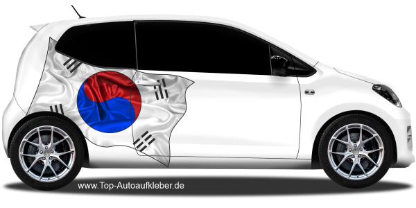 Preview: Autoaufkleber Fahne von Südkorea | Set für beide Fahrzeugseiten Preview: Autoaufkleber Fahne von Südkorea auf Fahrzeugseite von Kleinwagen