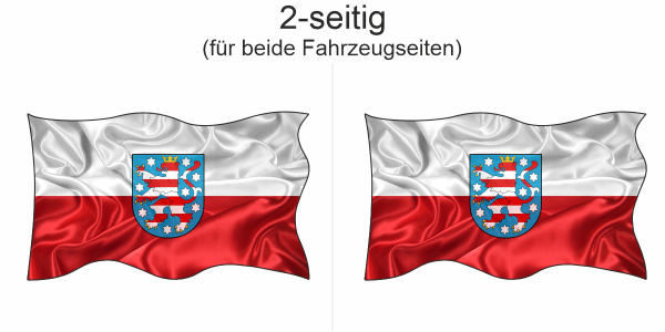 Preview: Autoaufkleber Fahne von Thüringen | Set für beide Fahrzeugseiten Preview: Autoaufkleber Fahne von Thüringen - Ansicht zweiseitig für beide Fahrzeugseiten
