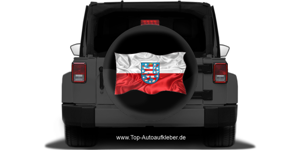 Preview: Autoaufkleber Fahne von Thüringen | Set für beide Fahrzeugseiten Preview: Autoaufkleber Fahne von Thüringen auf Reserveradabdeckung