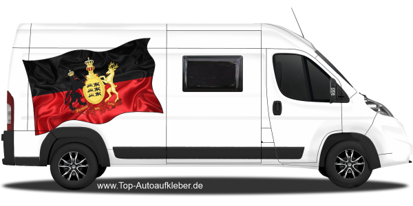 Autoaufkleber Fahne von Württemberg auf Fahrzeugseite von Wohnmobil oder Kastenwagen