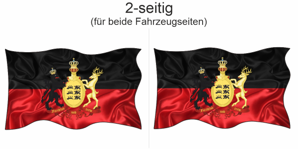 Preview: Autoaufkleber Fahne von Württemberg - Ansicht zweiseitig für beide Fahrzeugseiten