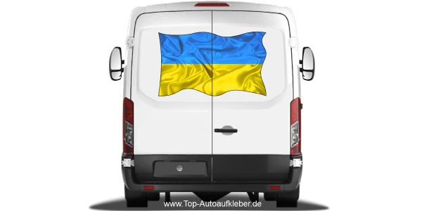 Autoaufkleber Flagge der Ukraine auf Heck von Wohnmobil oder Caravan