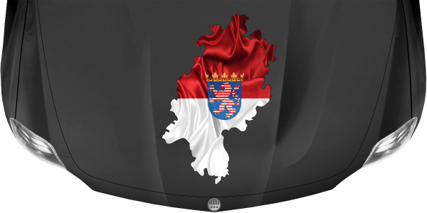 Preview: Autodekor Flagge Karte von Hessen Preview: Autodekor Flagge Karte von Hessen auf dunkler Motorhaube