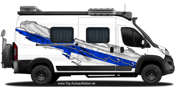Preview: Autoaufkleber Flagge von Finnland | Set für beide Fahrzeugseiten Preview: Flagge von Finnland als Autoaufkleber auf Fahrzeugseite von Camper