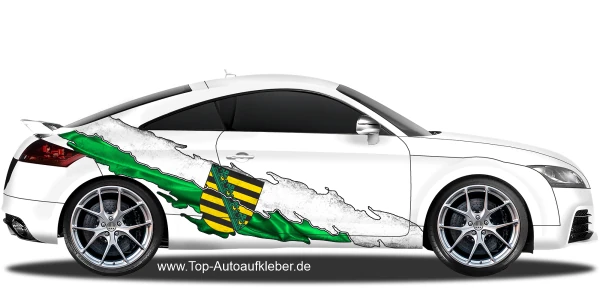 Autoaufkleber Flagge von Sachsen auf Fahrzeugseite von PKW