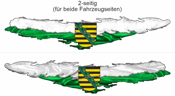 Autoaufkleber Flagge von Sachsen - Ansicht zweiseitig für beide Fahrzeugseiten