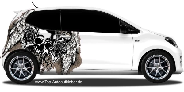 Auto Klebefolie Flügeldesign mit Totenkopf | Set für beide Fahrzeugseiten