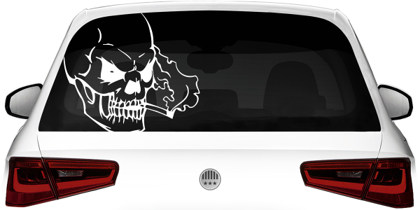 Preview: Autoaufkleber Heck Rauchender Totenkopf