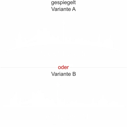 Düsseldorfer Skyline als Aufkleber für die Heckscheibe - Ansicht Ausrichtung mit Farbauswahl und Variante