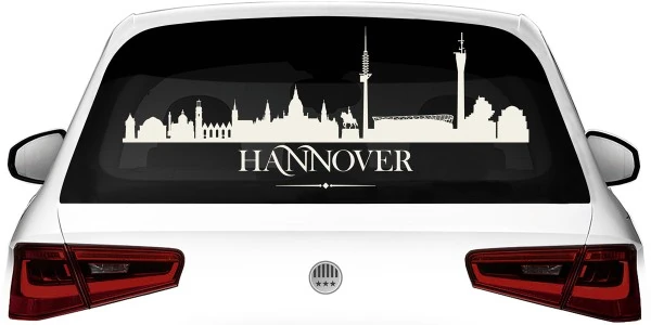 Hannoveraner Skyline als Aufkleber für die Heckscheibe