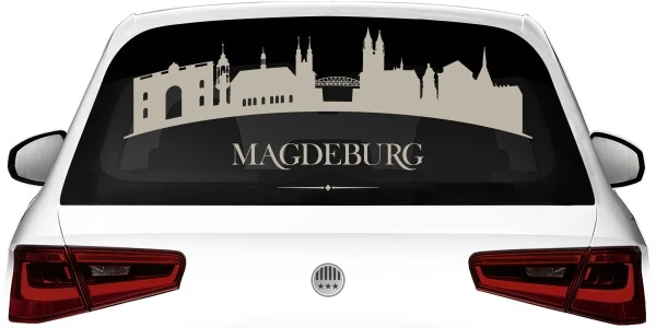 Magdeburger Skyline als Aufkleber für die Heckscheibe