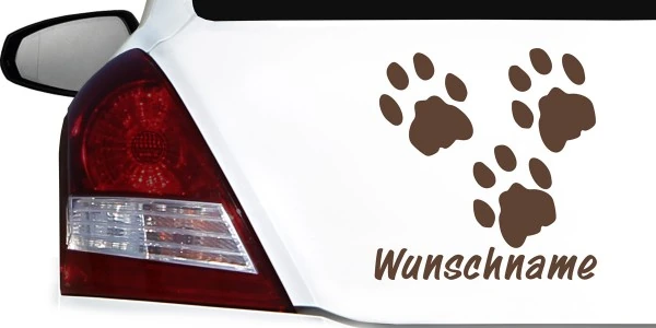 Autoaufkleber mit Hundepfoten und Wunschnamen
