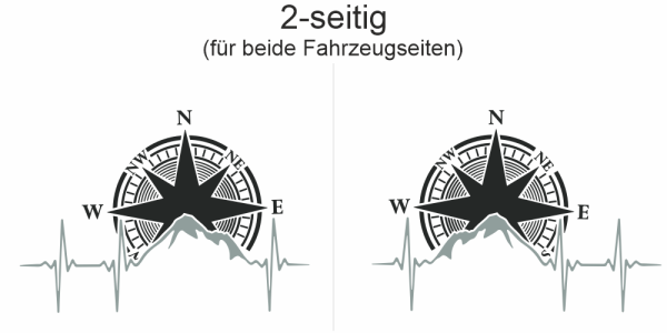 Preview: Bunter Autoaufkleber Kompass und Berge | Set für beide Fahrzeugseiten