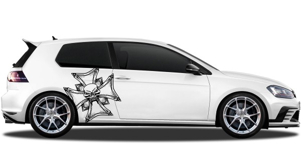 Preview: Autoaufkleber Kreuz mit Totenkopf | Set für beide Fahrzeugseiten